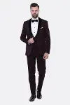 Desenli Bordo Velvet Çıkma Yaka Takım Elbise - Wessi-7