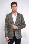 Kare Desenli Slim Fit Kahverengi Erkek Ceket - Wessi-3