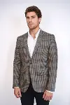 Kare Desenli Slim Fit Kahverengi Erkek Ceket - Wessi-4