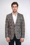 Kare Desenli Slim Fit Kahverengi Erkek Ceket - Wessi-5