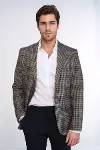Kare Desenli Slim Fit Kahverengi Erkek Ceket - Wessi-1