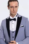 Kadife Yaka Slim Fit Açık Mavi Erkek Damatlık - Wessi-2