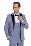 Kadife Yaka Slim Fit Açık Mavi Erkek Damatlık - Wessi-4