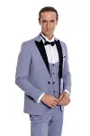 Kadife Yaka Slim Fit Açık Mavi Erkek Damatlık - Wessi-5
