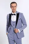 Kadife Yaka Slim Fit Açık Mavi Erkek Damatlık - Wessi-1