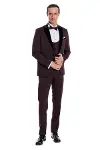 Kadife Yaka Slim Fit Bordo Erkek Damatlık - Wessi-4