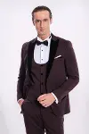 Kadife Yaka Slim Fit Bordo Erkek Damatlık - Wessi-1