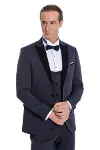 Velvet Yakalı Slim Fit Lacivert Erkek Damatlık - Wessi-3
