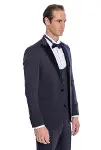 Velvet Yakalı Slim Fit Lacivert Erkek Damatlık - Wessi-5
