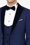 Kadife Yaka Slim Fit Mavi Erkek Damatlık - Wessi-2