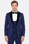 Kadife Yaka Slim Fit Mavi Erkek Damatlık - Wessi-3