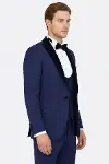 Kadife Yaka Slim Fit Mavi Erkek Damatlık - Wessi-4