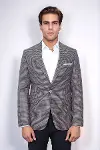 Kendinden Desenli Slim Fit Lacivert Ceket - Wessi-3