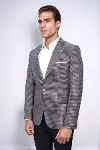 Kendinden Desenli Slim Fit Lacivert Ceket - Wessi-4