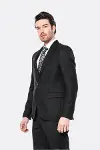 Sivri Yaka Tek Düğme Siyah Slim Fit Ceket | Wessi-3