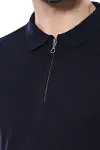 Polo Yaka Lacivert Düz Örme Erkek T-shirt - Wessi-2