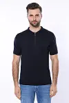 Polo Yaka Lacivert Düz Örme Erkek T-shirt - Wessi-3