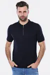 Polo Yaka Lacivert Düz Örme Erkek T-shirt - Wessi-1