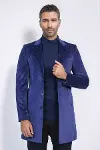 Sivri Yaka Diz Üstü Mavi Erkek Palto - Wessi-1