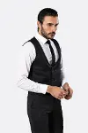 Desenli Kruvaze Lacivert Erkek Pantolon Yelek Set - Wessi-1