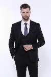 Ekose Yelekli Kombin Siyah Kaşe Kışlık Takım Elbise - Wessi-1