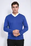 V Yaka İndigo Triko - Wessi-5