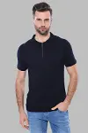 Polo Yaka Fermuarlı Örme Lacivert Erkek T-shirt - Wessi-1
