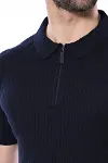 Kendinden Desenli Örme Bisiklet Yaka Lacivert Erkek T-shirt - Wessi-2