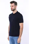 Kendinden Desenli Örme Bisiklet Yaka Lacivert Erkek T-shirt - Wessi-3