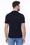Kendinden Desenli Örme Bisiklet Yaka Lacivert Erkek T-shirt - Wessi-4