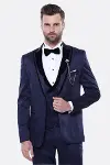 Desenli Velvet Yaka Lacivert Takım Elbise | Wessi-4
