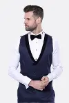 Desenli Velvet Yaka Lacivert Takım Elbise | Wessi-5