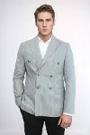 Kruvaze Slim Fit Çizgili Gri Erkek Ceket - Wessi-2