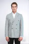 Kruvaze Slim Fit Çizgili Gri Erkek Ceket - Wessi-3