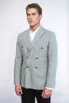 Kruvaze Slim Fit Çizgili Gri Erkek Ceket - Wessi-4