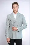 Kruvaze Slim Fit Çizgili Gri Erkek Ceket - Wessi-5