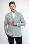 Kruvaze Slim Fit Çizgili Gri Erkek Ceket - Wessi-1