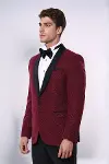 Bordo Şal Yaka Simli Smokin Ceket | Wessi-4