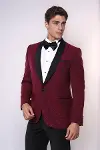 Bordo Şal Yaka Simli Smokin Ceket | Wessi-5