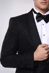 Siyah Şal Yaka Simli Erkek Smokin Ceket - Wessi-2