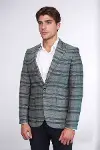 Ekose Slim Fit Tek Düğme Yeşil Erkek Ceket - Wessi-3