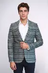 Ekose Slim Fit Tek Düğme Yeşil Erkek Ceket - Wessi-4