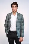 Ekose Slim Fit Tek Düğme Yeşil Erkek Ceket - Wessi-1