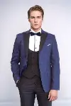 Wessi Erkek Desenli Lacivert Damatlık Slim Fit Takım Elbise - Wessi-1