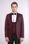 Yelekli Bordo Damatlık Takım Elbise | Wessi-2