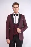 Yelekli Bordo Damatlık Takım Elbise | Wessi-4