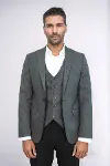 Düz Gri Slim Fit Yelek Ceket Set | Wessi-2