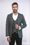 Düz Gri Slim Fit Yelek Ceket Set | Wessi-4