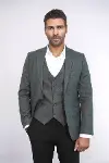 Düz Gri Slim Fit Yelek Ceket Set | Wessi-1