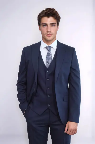 Desensiz Slim Fit Lacivert Erkek Takım Elbise - Wessi